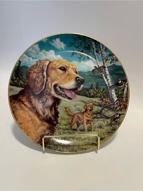Decorative Porcelain Golden Retriever Collector Plate - Golden Fields